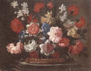 unknow artist Still life of various flowers in a wicker basket,upon a stone ledge France oil painting artist
